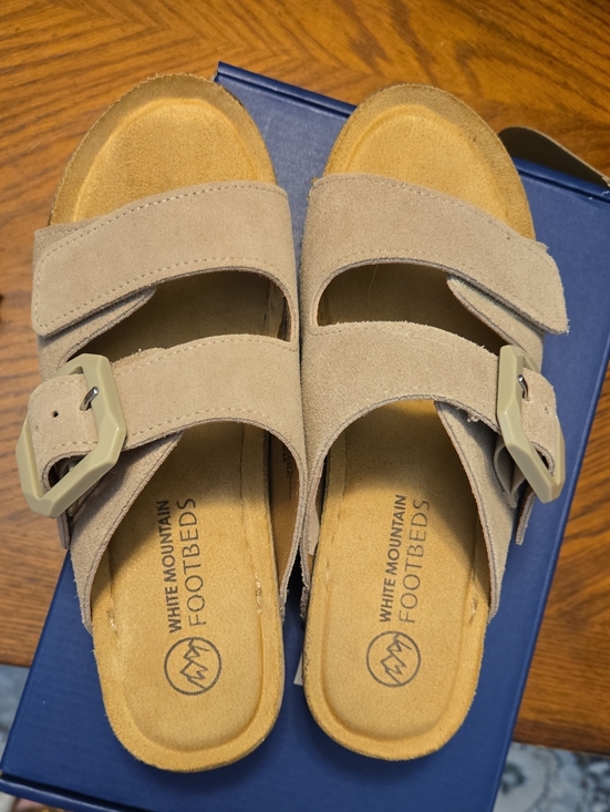 White Mountain Shoes - White Mountain Footbeds Fearful Women's' Tan Suede Double-Strap Sandals 7.5M